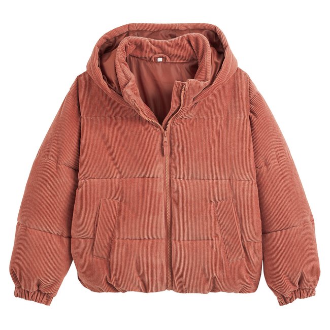 Corduroy hooded padded jacket brick red La Redoute Collections La Redoute