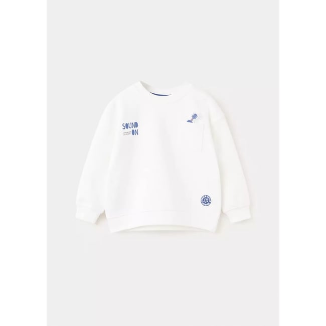 Sweat en coton 100 % imprimé blanc <span itemprop=