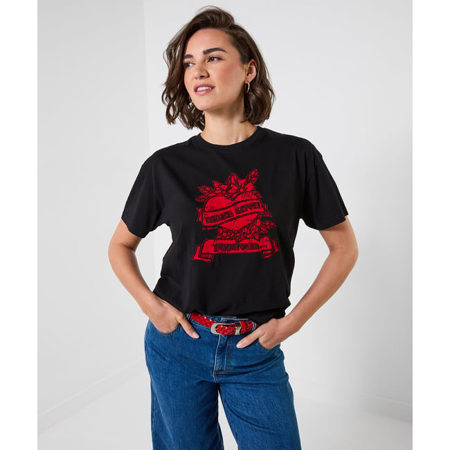 T-Shirt à Manches Courtes Brodé Love Forever noir <span itemprop=