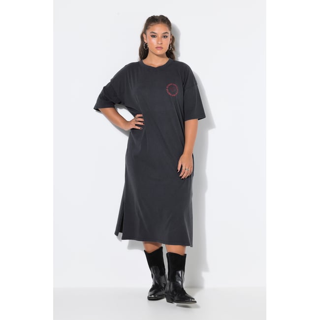 Robe midi en jersey, coupe trapèze chiné anthracite <span itemprop=