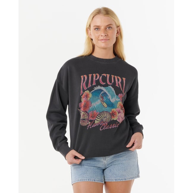 Sweat col rond HAWAII CLASSIC HERITAGE noir délavé <span itemprop=