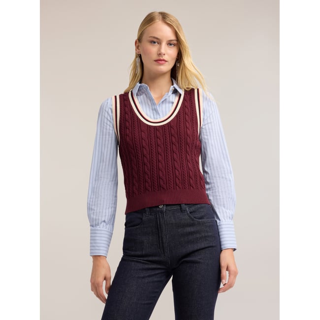 Top tressé avec bords rayés burgundy <span itemprop=