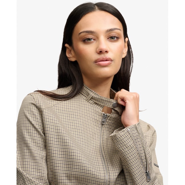 Veste Moto Check pied-de-poule brun micro <span itemprop=