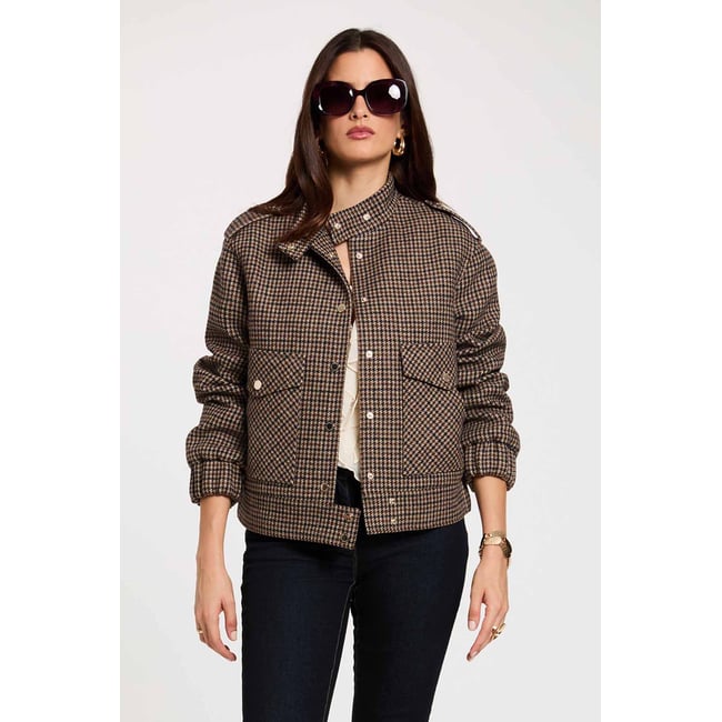 Blouson tweed col mao multicolore <span itemprop=