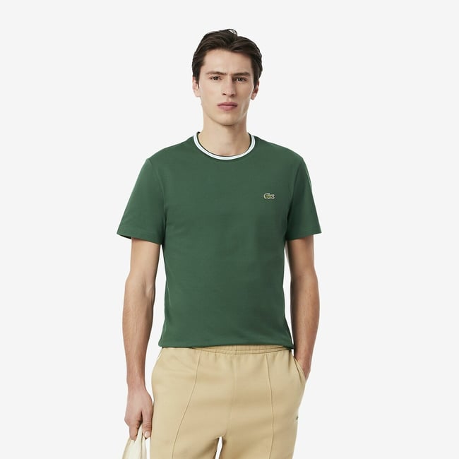 Regular Fit T-Shirt with Striped Collar - LACOSTE