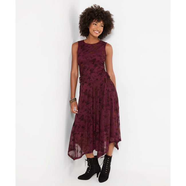 Robe Longue Floquée à Ourlet Plongeant Dita rouge <span itemprop=
