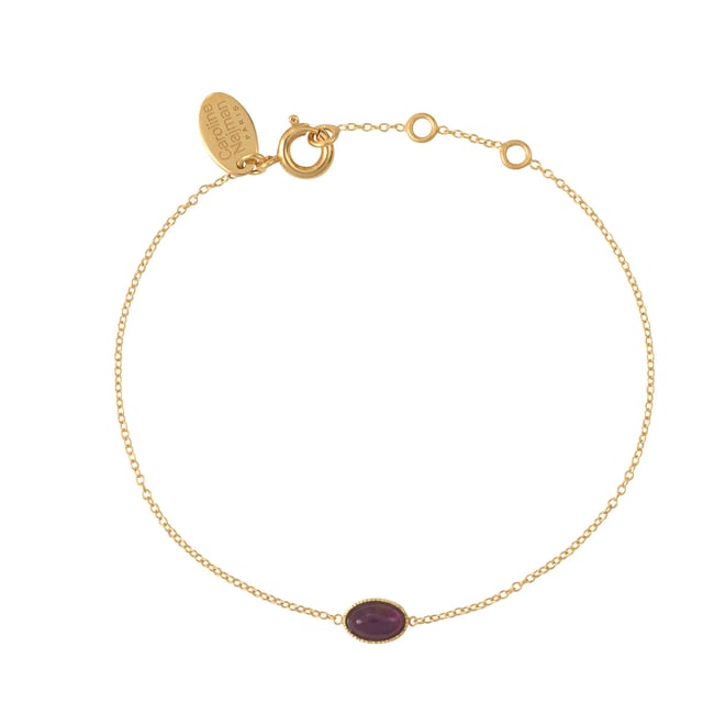 Bracelet doré amethyste  - cab ovale violet <span itemprop=