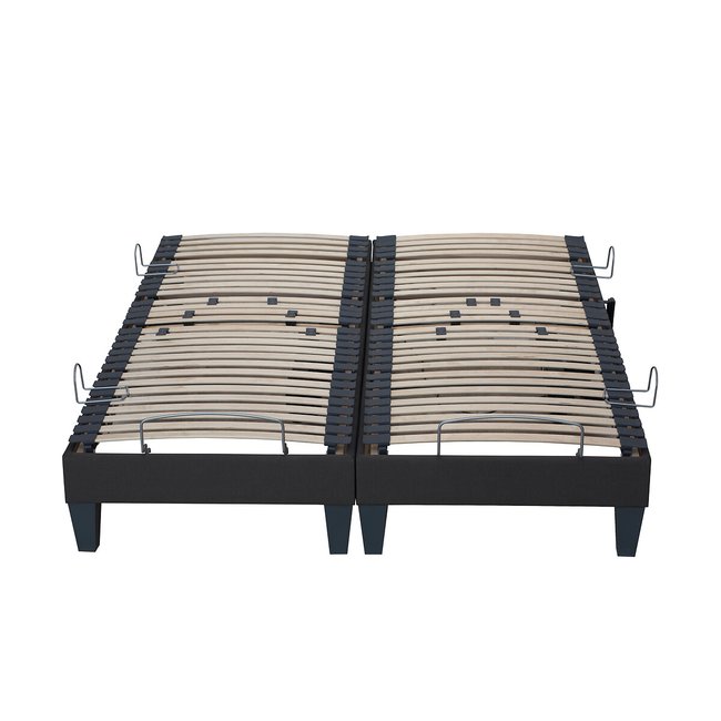 Lit électrique à lattes, finition tissu déco Couleur gris anthracite <span itemprop=