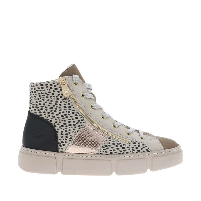 Bottines léopard et beige à talon plat et à lacets avec zip latéral doré beige combi <span itemprop=