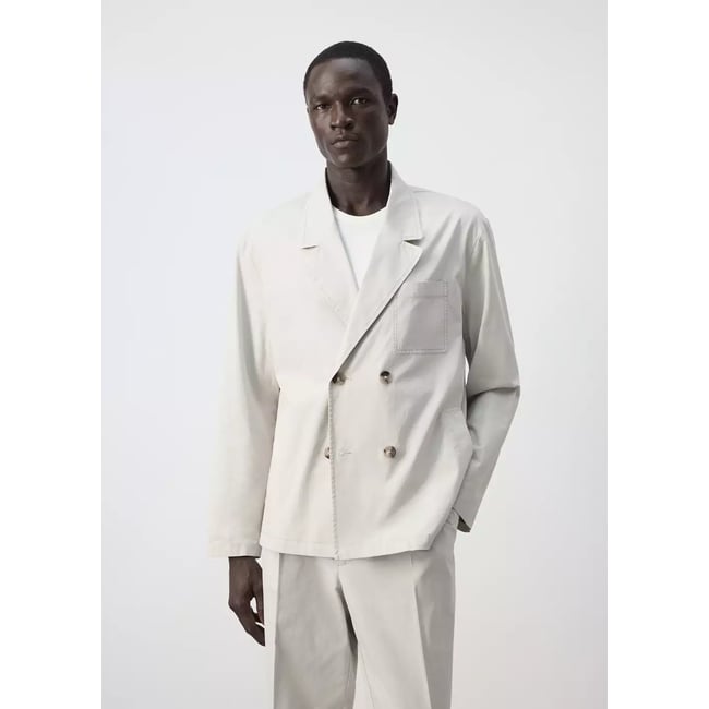 Veste 100 % coton à col croisé gris clair/pastel <span itemprop=