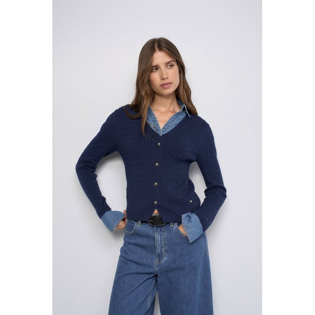 PULL COMBINÉ AVEC CHEMISE bleu <span itemprop=
