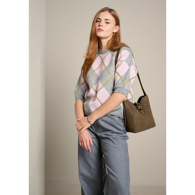 Pull à motif losanges gris clair <span itemprop=