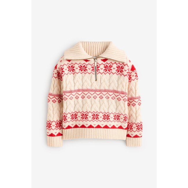 Pull à col zippé fairisle rouge <span itemprop=