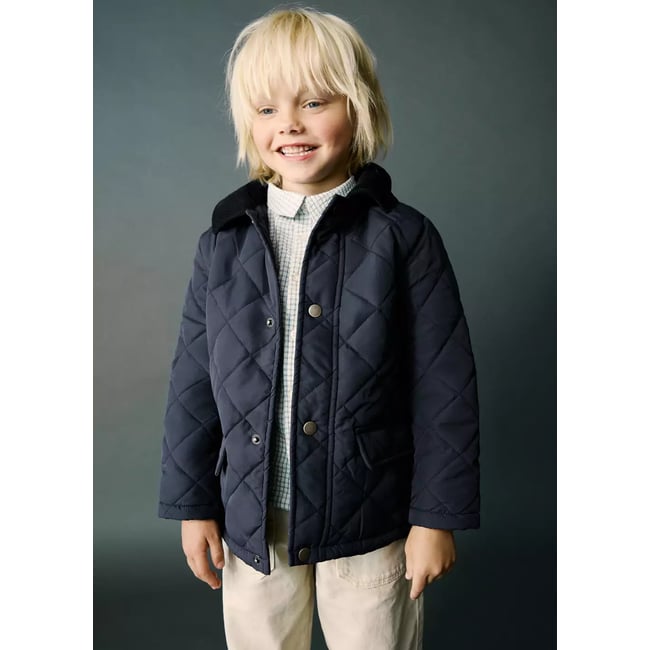 Quilted jacket with corduroy collar bleu marine <span itemprop=