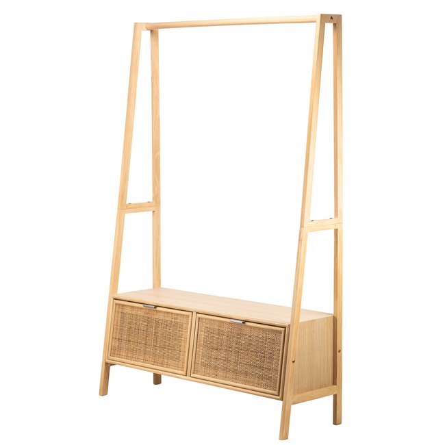 Portant en bois massif et cannage, TURKU Couleur bois naturel <span itemprop=