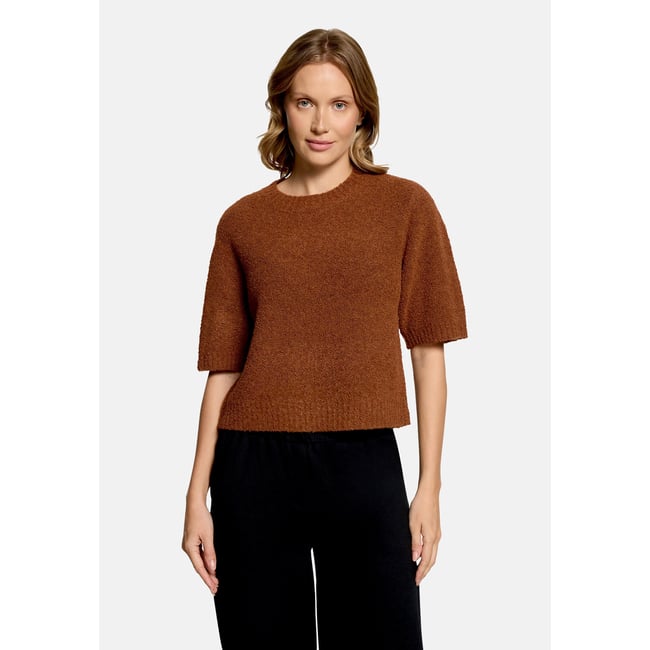 Pull-over en maille à encolure ronde dark brown melange <span itemprop=