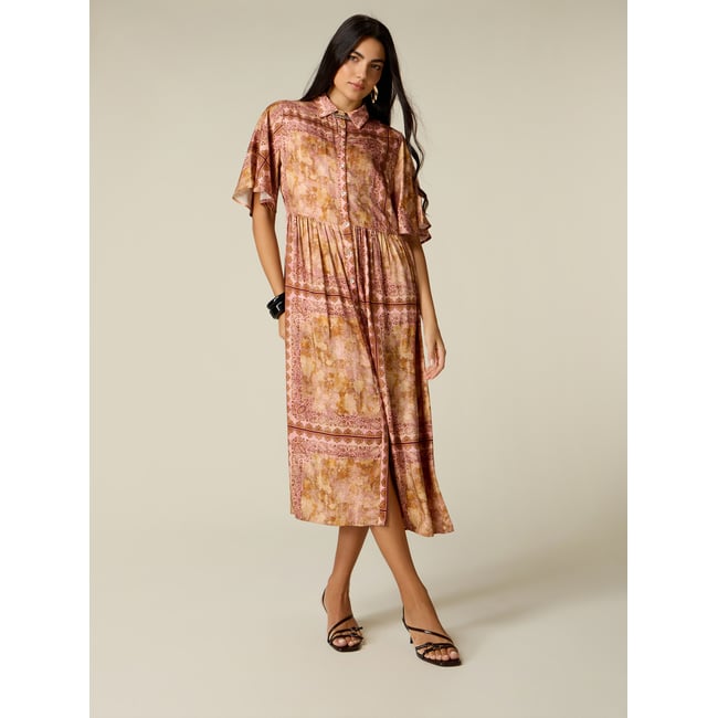 Robe chemisier fantaisie orange soleil <span itemprop=