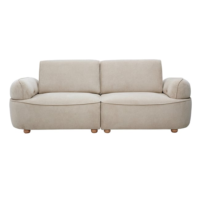 Canapé 3 places avance-recule électrique en tissu velours côtelé vert kaki et bois foncé OTIS Couleur beige <span itemprop=
