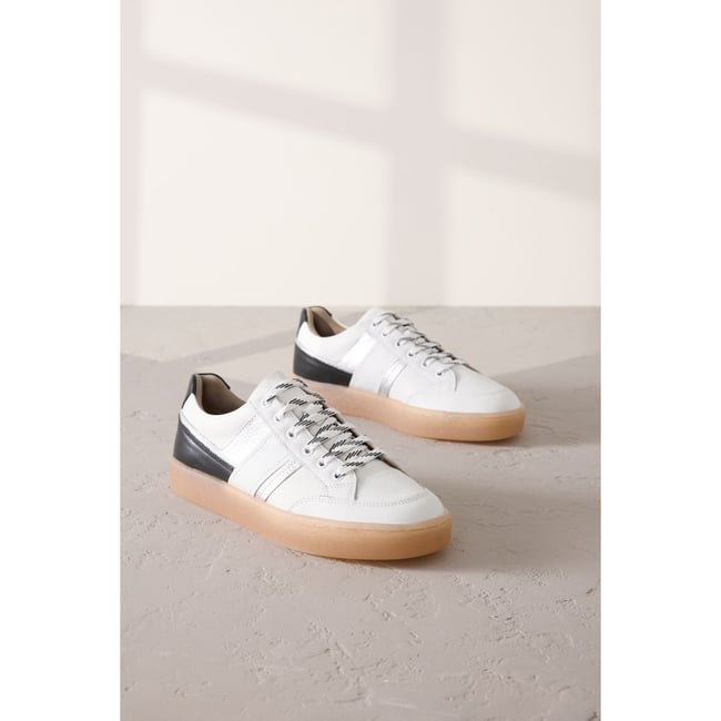 Baskets à lacets en cuir rayées noir/blanc <span itemprop=
