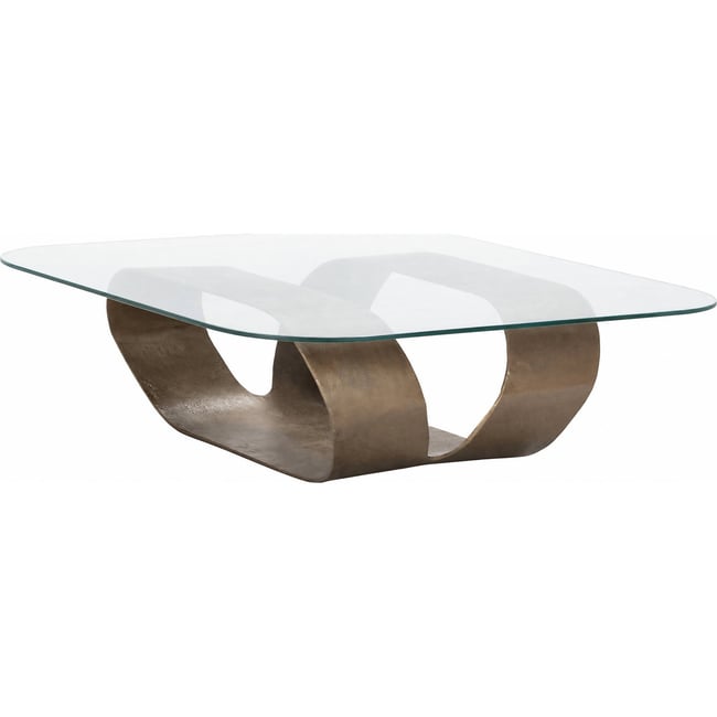 Table basse carrée en verre et métal Couleur bronze vieilli et transparent <span itemprop=