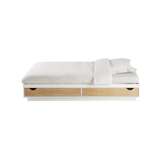 Lit plateforme enfant avec tiroirs LIGNE SCHOOL Couleur blanc / bois <span itemprop=
