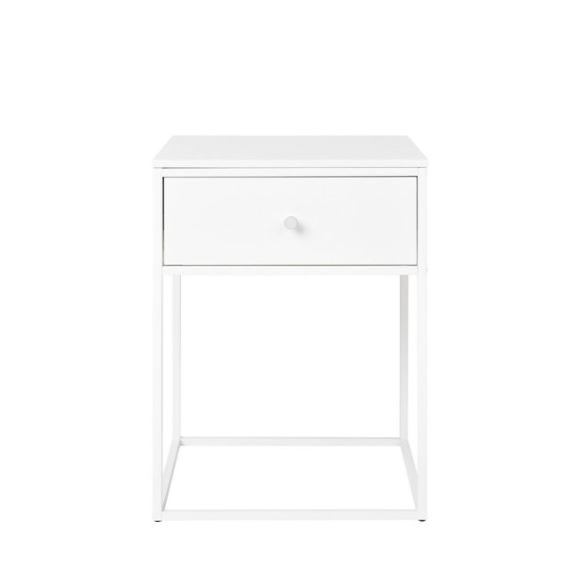Table de chevet avec tiroir en bois et métal blanc- VITA Couleur blanc <span itemprop=
