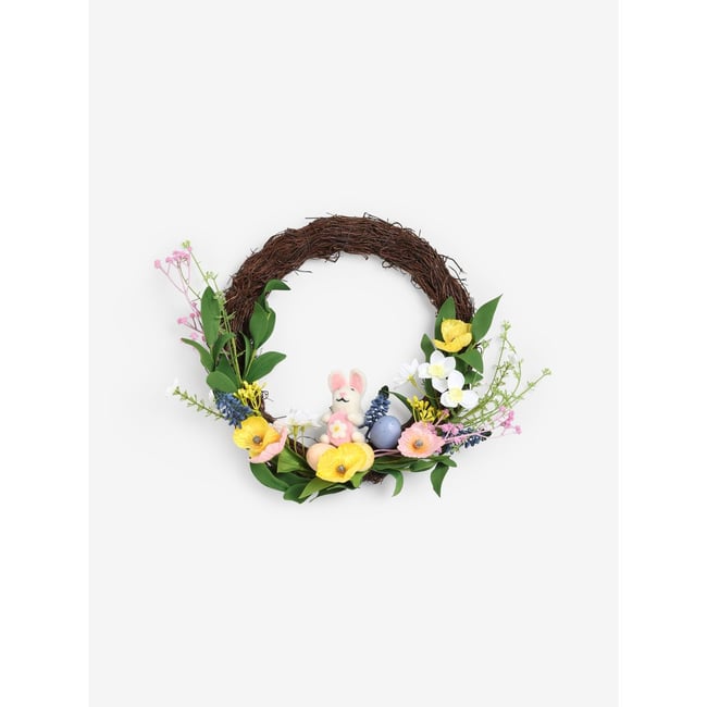 Couronne d’œufs, lapin de pâques et fleurs Couleur vert <span itemprop=