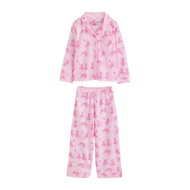 Pyjama en jersey boutonné imprimé léopard rose <span itemprop=