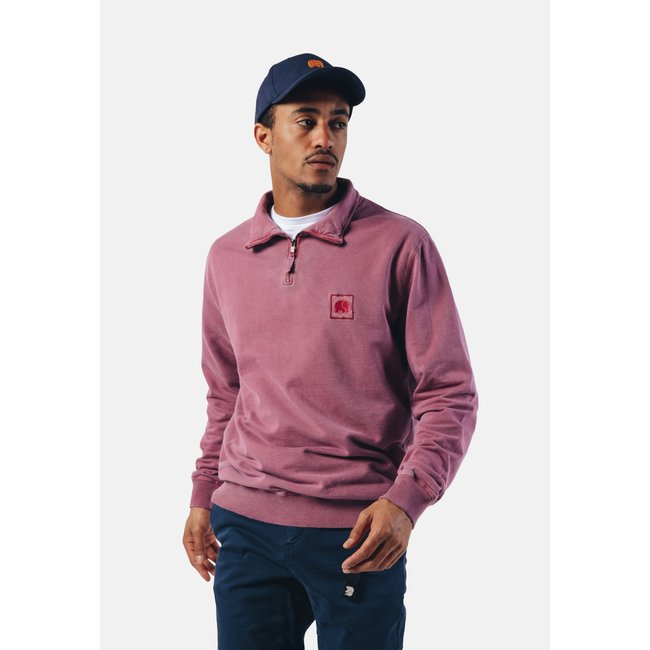 Sweatshirt en coton biologique à col zippé SAUCE LOOPBACK PIGMENT DYED rouge <span itemprop=