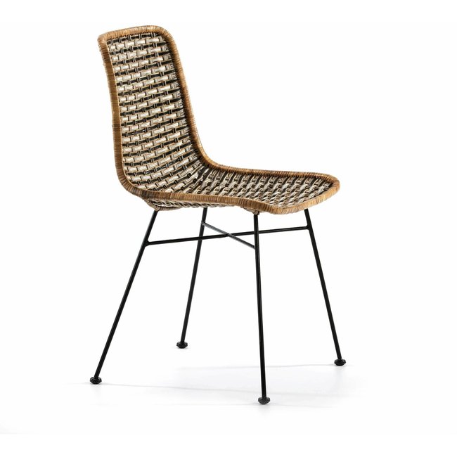 Chaise en osier et métal, Aguera Couleur noir, blanc, bois clair <span itemprop=
