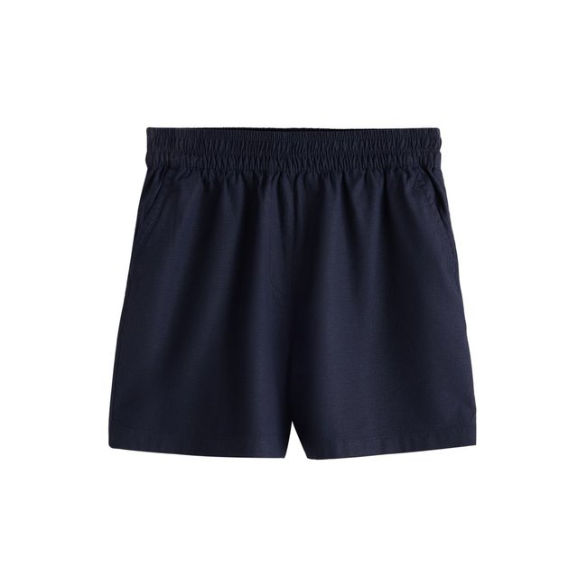 Short d’été en lin majoritaire bleu marine <span itemprop=