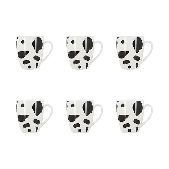 Lot de 6 mugs 35cl en porcelaine, VACHE Couleur blanc-noir <span itemprop=