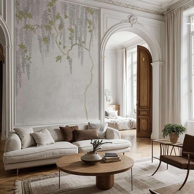 Papier peint panoramique avec un arbre fleuri Wisteria - 255x260 cm (l x h) - LA TOUCHE ORIGINALE