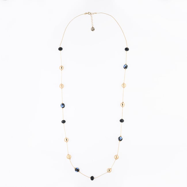 Sautoir perles fantaisie bleues et dorées bleu <span itemprop=