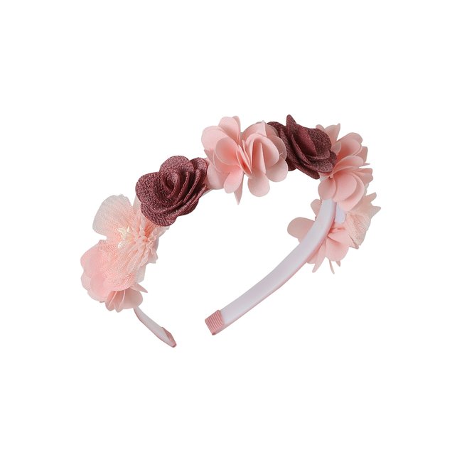 Serre-tête fleurs bohême rose <span itemprop=