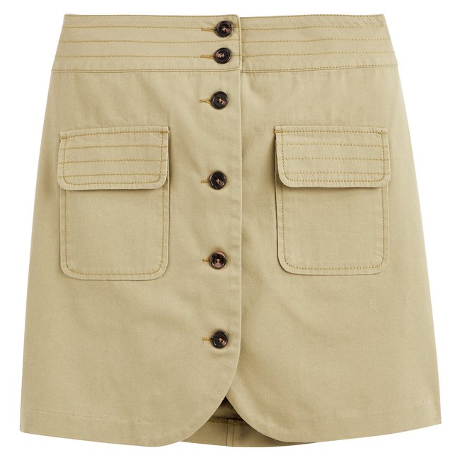 Cotton Buttoned Mini Skirt, light khaki green, LA REDOUTE COLLECTIONS