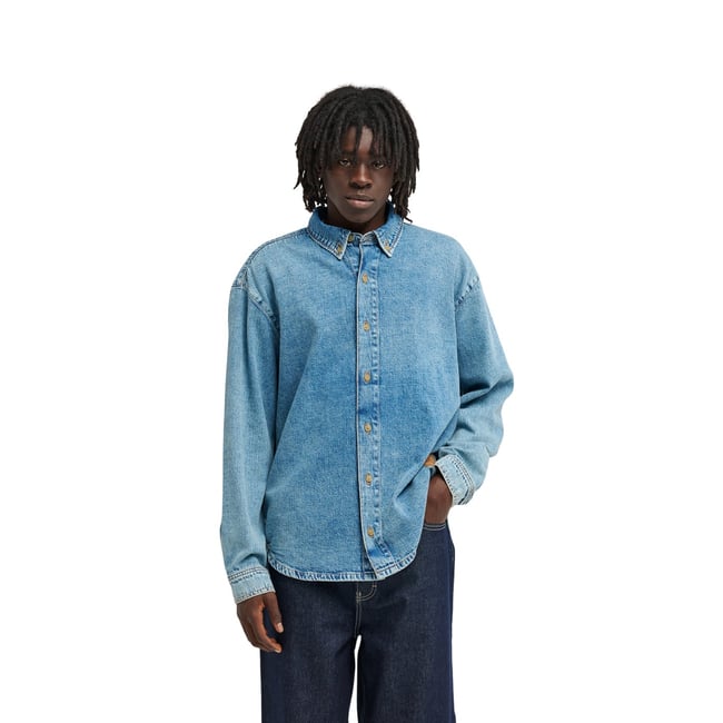 Chemise manches longues RELAX DENIM bleu worn indigo <span itemprop=