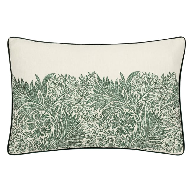 Marigold Embroidered Piped Feather Filled Cushion, green, MORRIS & CO.