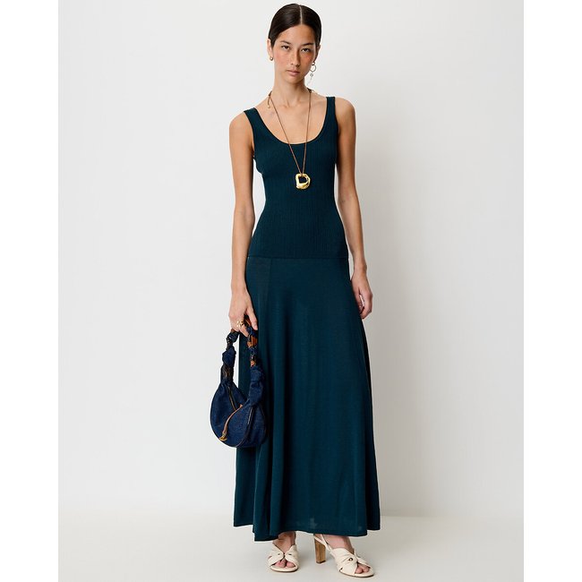 Robe longue sans manches en maille, DESNA bleu canard <span itemprop=