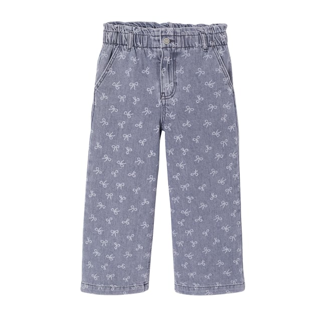 Pantalon large motifs fantaisie denim gris <span itemprop=