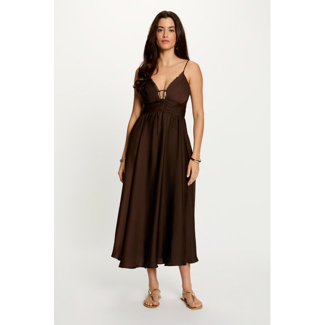 Robe longue col v marron foncé <span itemprop=