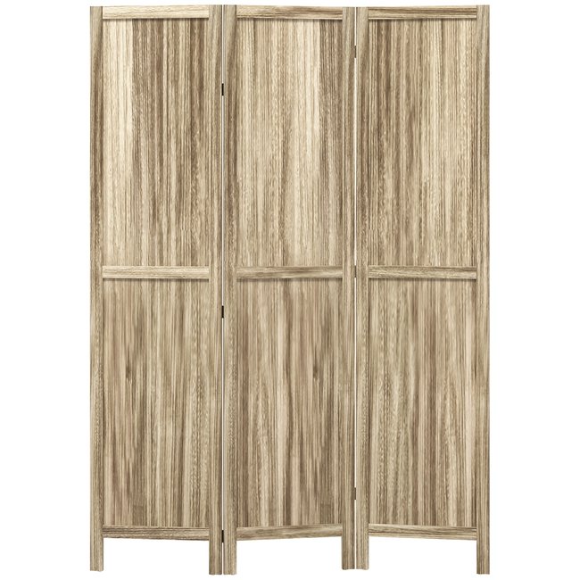 Paravent séparateur de pièce 3 panneaux pliables dim. 120L x 170H cm bois de pawlonia Couleur beige <span itemprop=