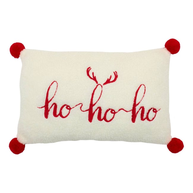 Coussin de Noël sherpa ho ho ho crème <span itemprop=