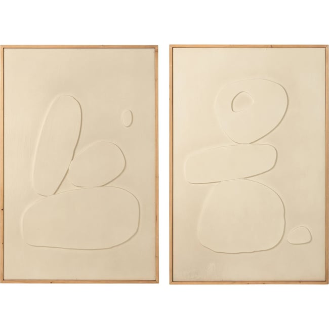 Décoration murale en relief, Lot de 2 Couleur blanc et bois naturel <span itemprop=