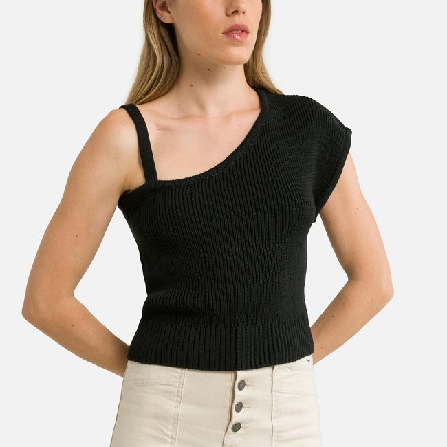 Camisola AGNETA assimétrica preto <span itemprop=