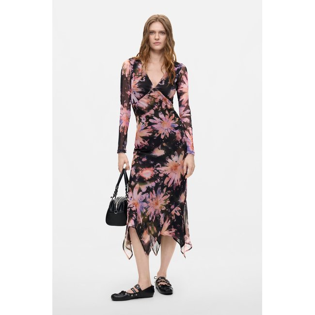 Robe midi à manches longues multicolore <span itemprop=