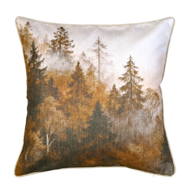 Coussin réversible imprimé aquarelle forêt - QABANE tabac <span itemprop=