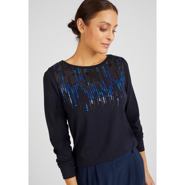 T-shirt à sequins noir <span itemprop=