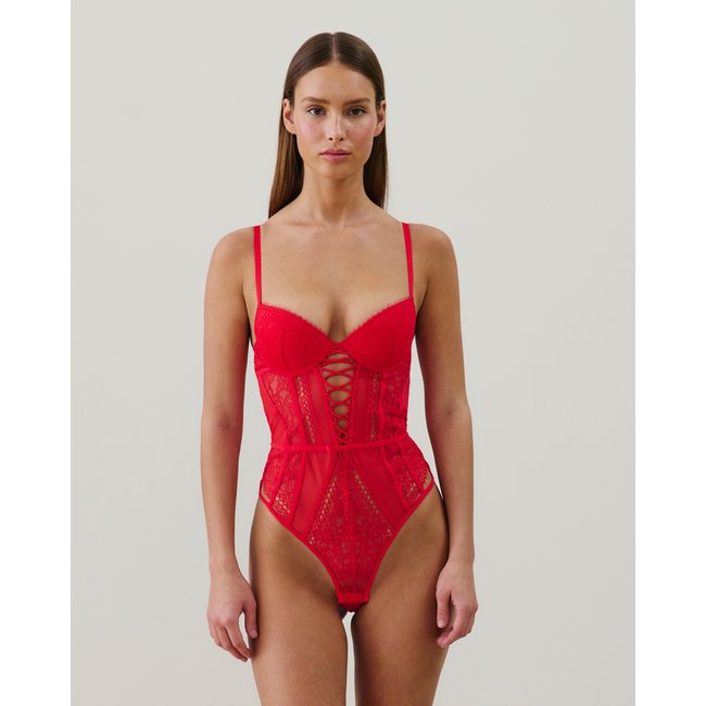 Body push-up en dentelle SOLANIZ rouge <span itemprop=