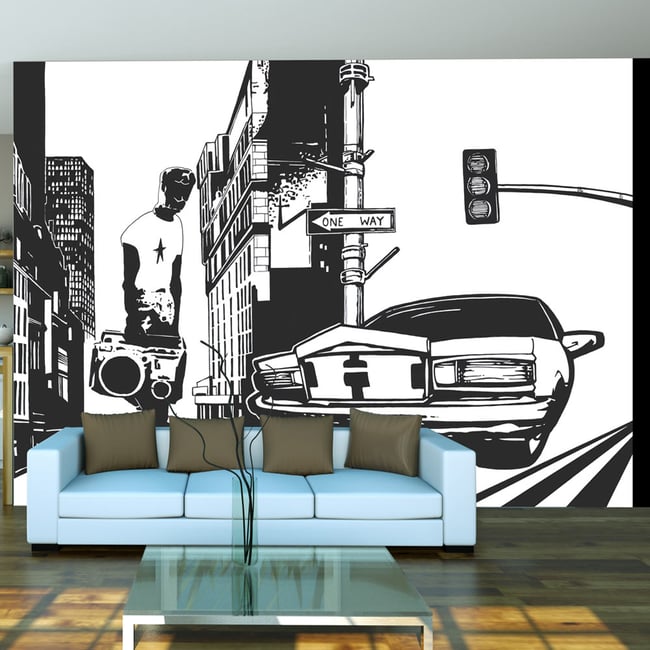 Papier peint intissé panoramique Street art Style urbain Couleur noir <span itemprop=